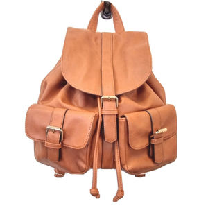 Backpack Cognac Faux Leather Just Fab Gold Hardware Snap Closure Two Pocket EUC